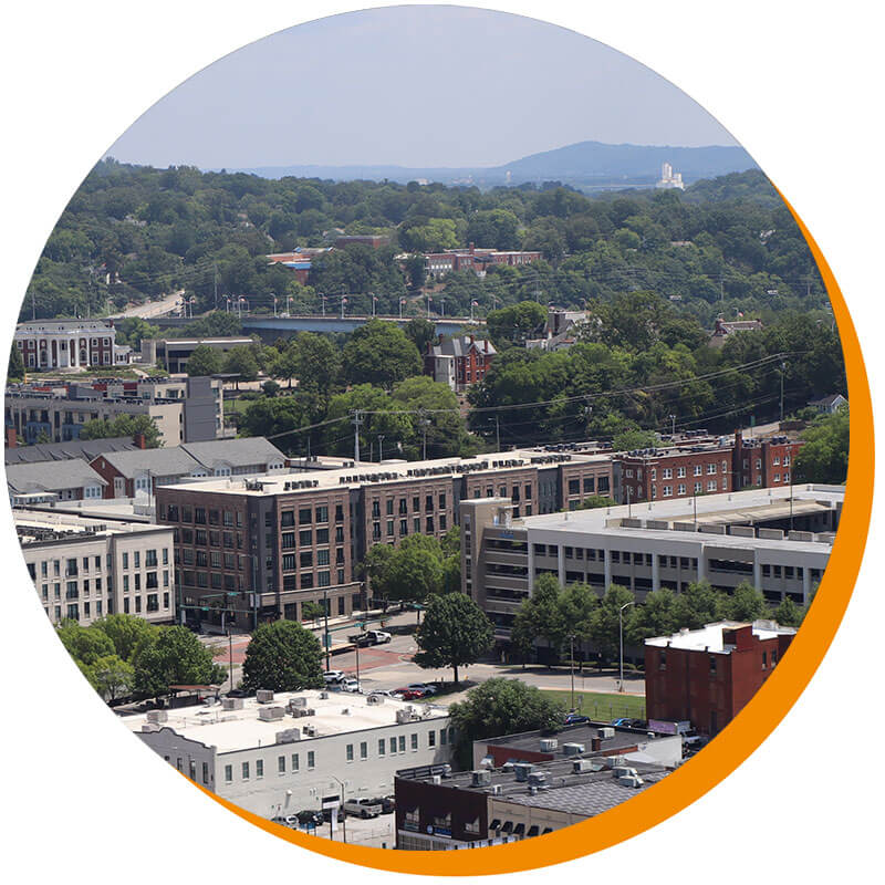 View overlooking downtown Chattanooga, Tennessee.